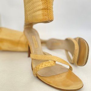 Cesare Paciotti | Gold/Beige/Tan Snakeskin | Above Ankle Wrap High Heels
